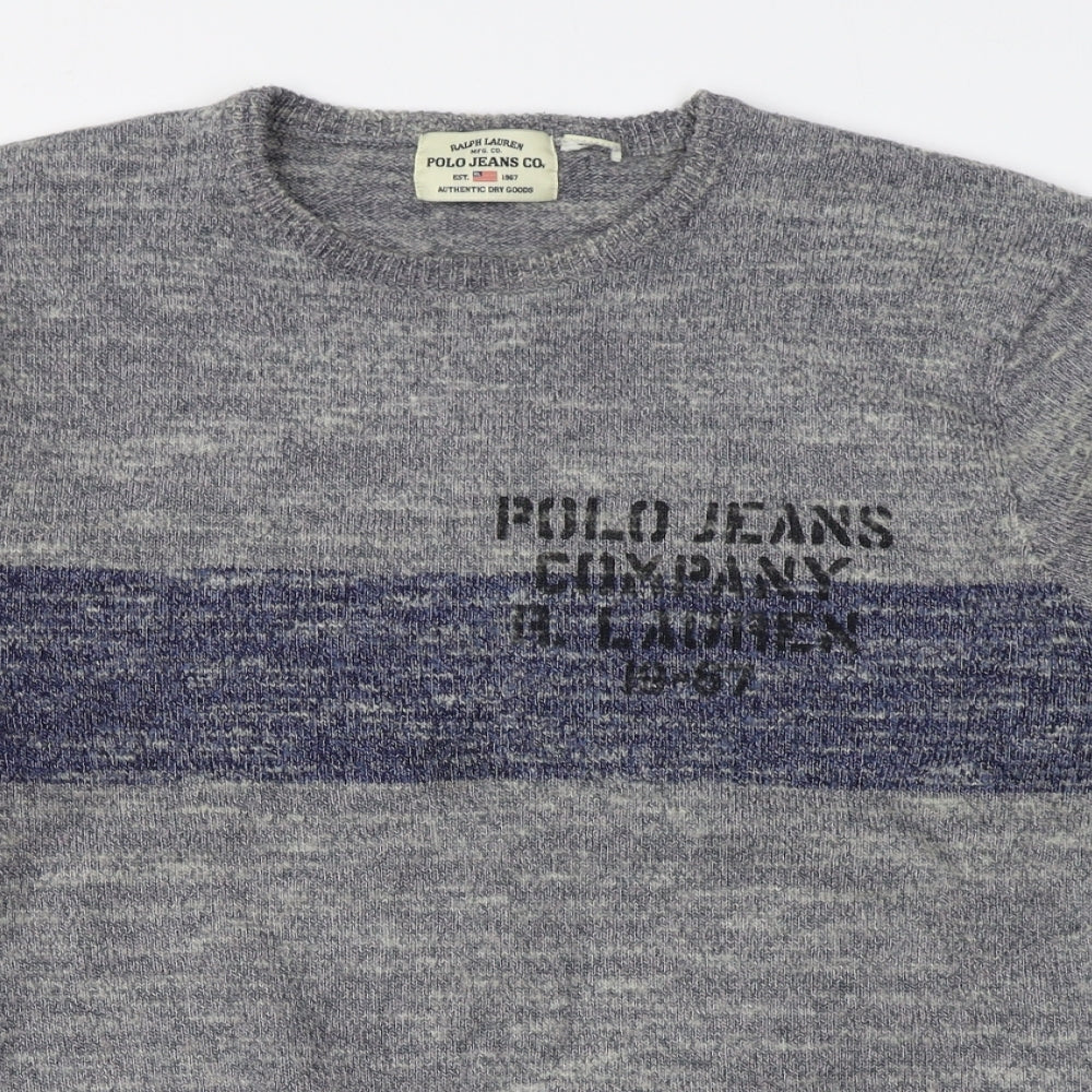 Polo by Ralph Lauren Mens Grey Round Neck  Acrylic Pullover Jumper Size L