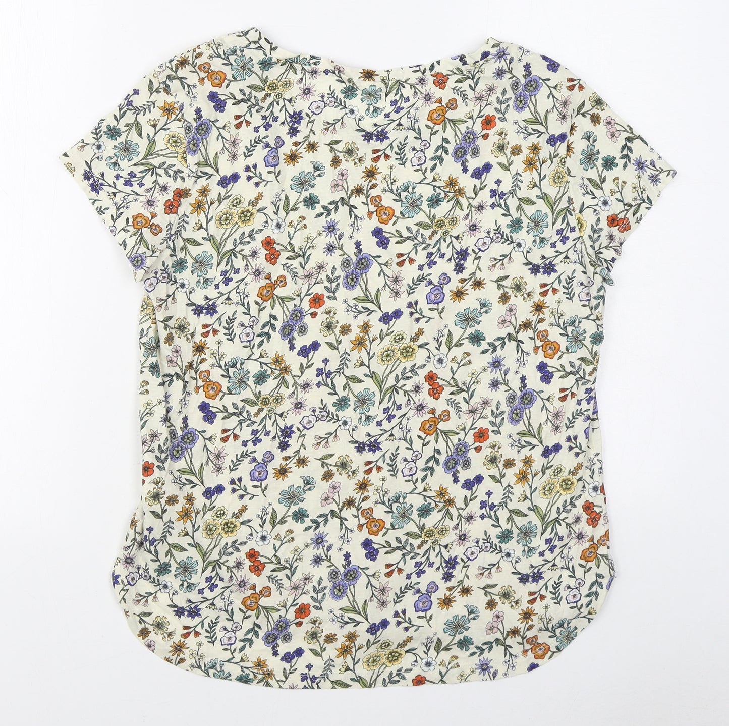 H&M Womens Multicoloured Floral 100% Cotton Basic T-Shirt Size S Boat Neck