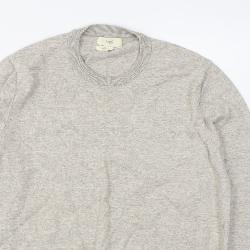 Marks and Spencer Mens Beige Round Neck  Cotton Pullover Jumper Size L