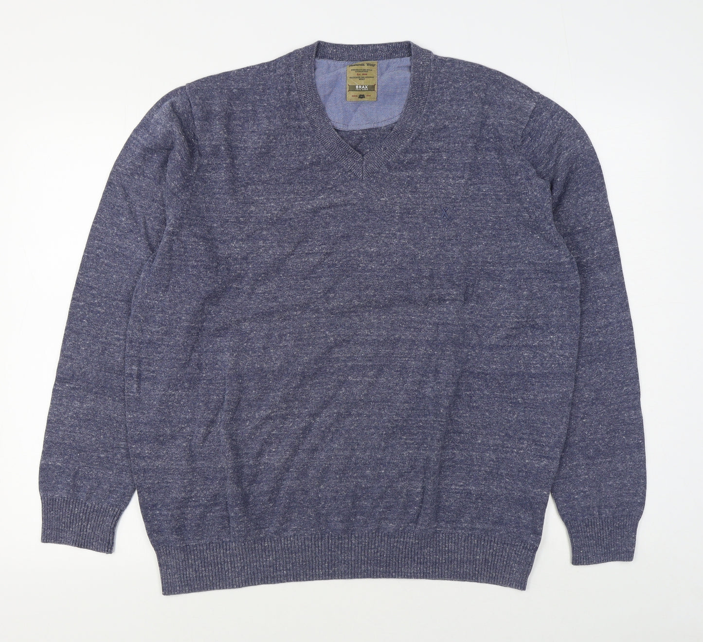 BRAX Mens Blue V-Neck  Cotton Pullover Jumper Size L