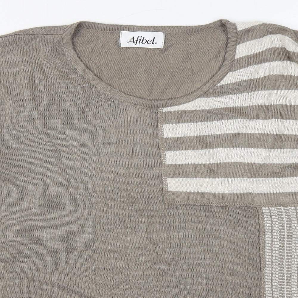 Afibel Womens Brown Scoop Neck  Acrylic Pullover Jumper Size 16