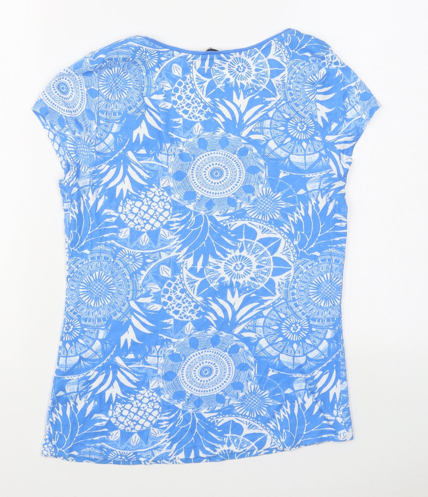 George Womens Blue Geometric 100% Cotton Basic T-Shirt Size 12 V-Neck