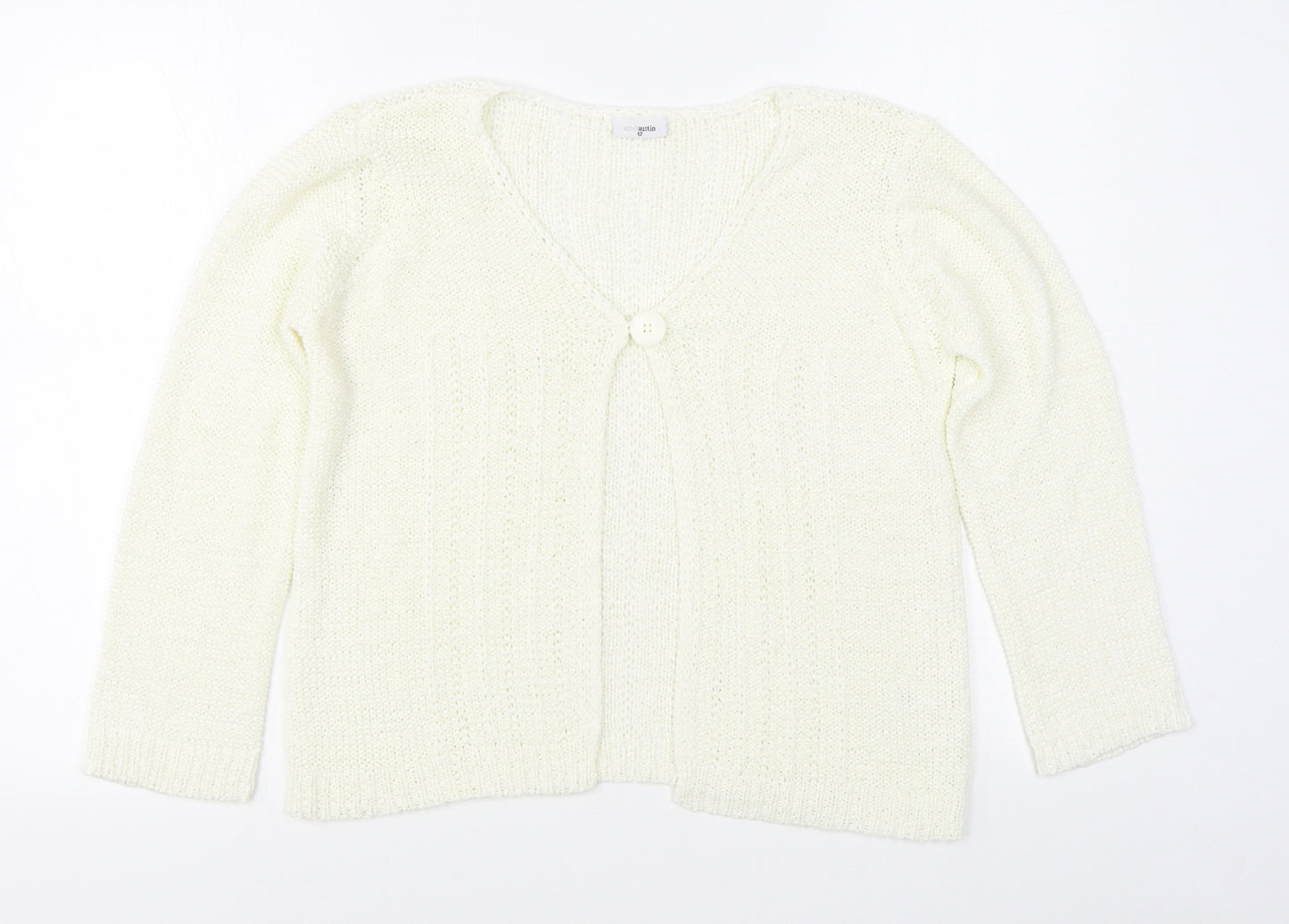 Ethel Austin Womens White V-Neck  Acrylic Cardigan Jumper Size 12