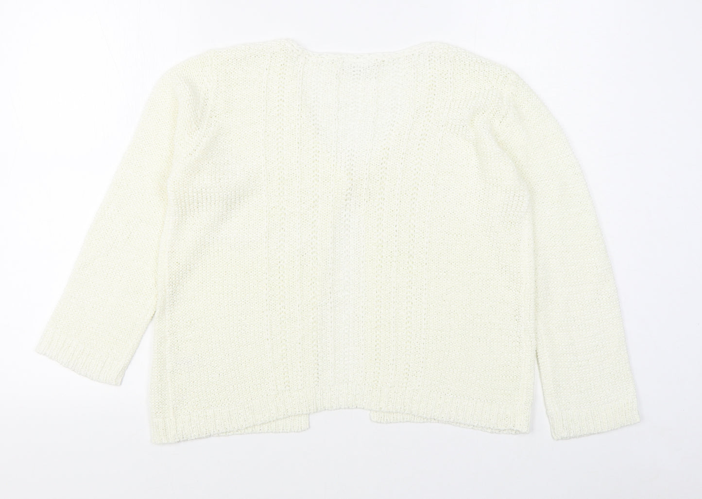 Ethel Austin Womens White V-Neck  Acrylic Cardigan Jumper Size 12