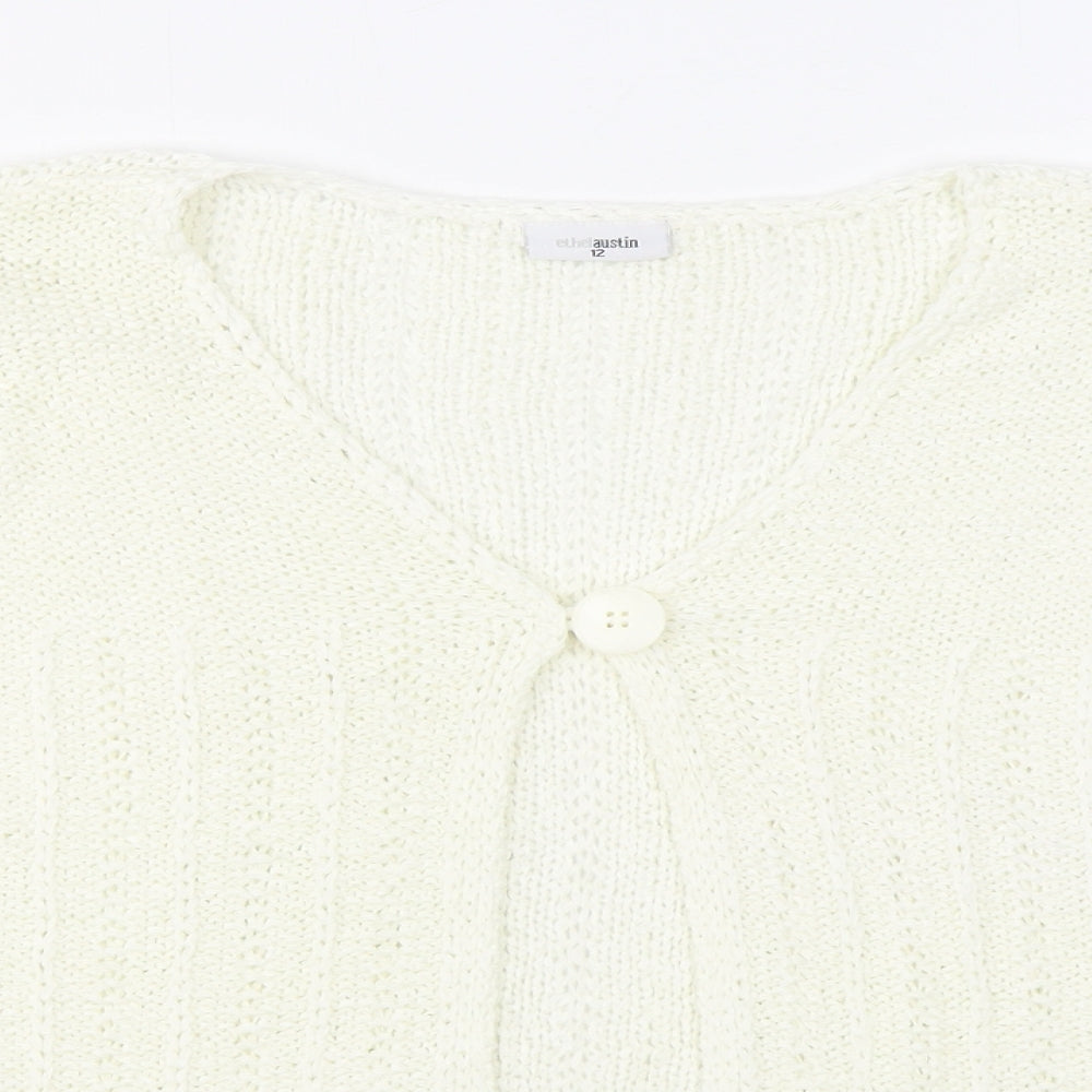 Ethel Austin Womens White V-Neck  Acrylic Cardigan Jumper Size 12