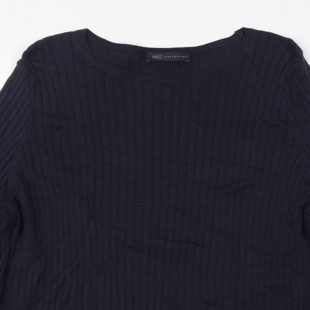 Marks and Spencer Womens Blue Boat Neck  Cotton Pullover Jumper Size 24