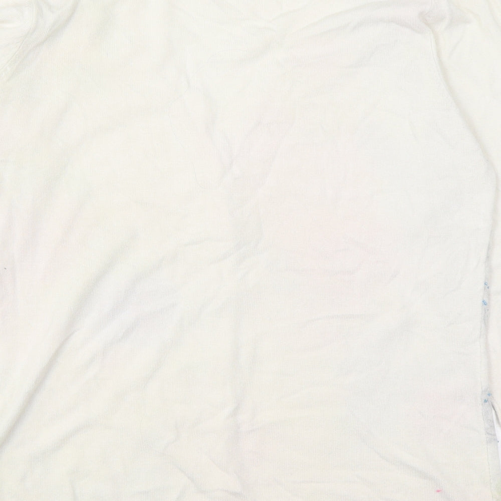 Text Womens White V-Neck  Acrylic Cardigan Jumper Size M