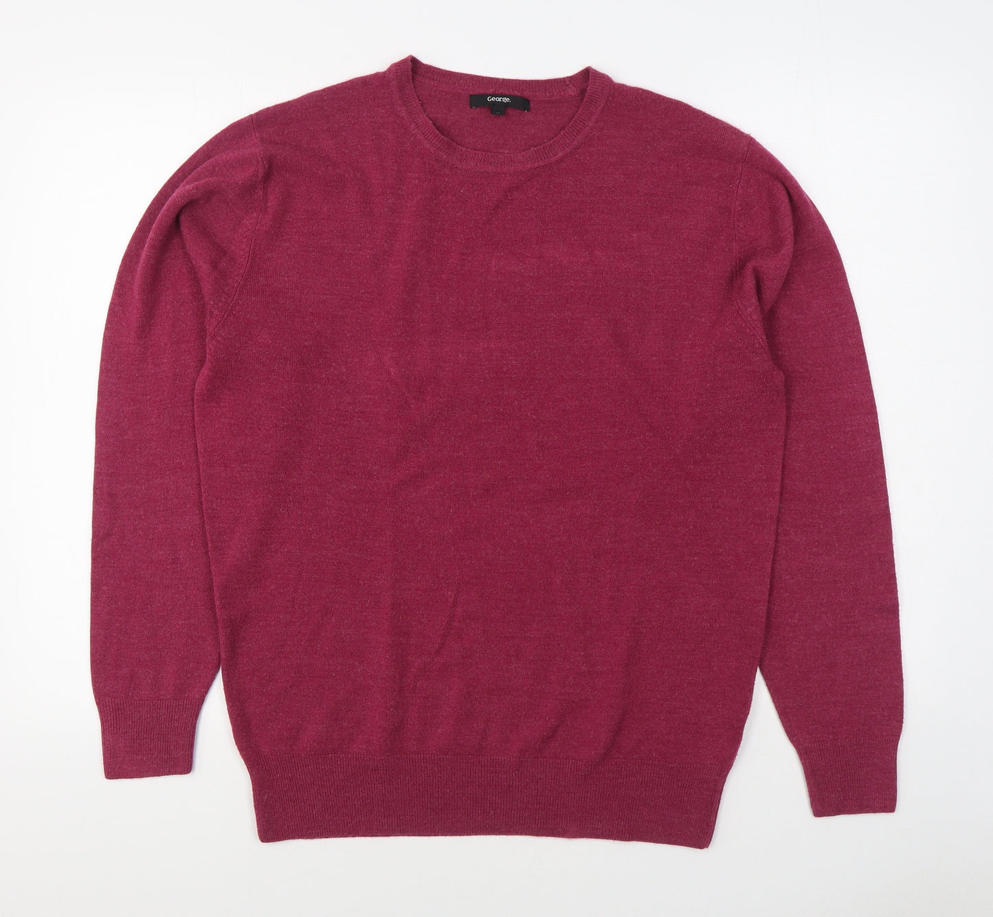 George Mens Pink Round Neck  Acrylic Pullover Jumper Size M