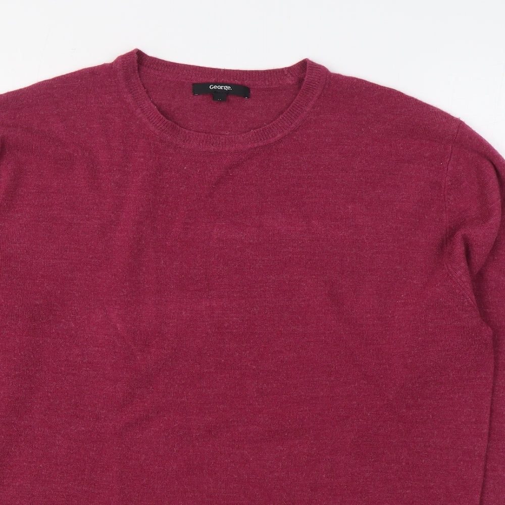 George Mens Pink Round Neck  Acrylic Pullover Jumper Size M