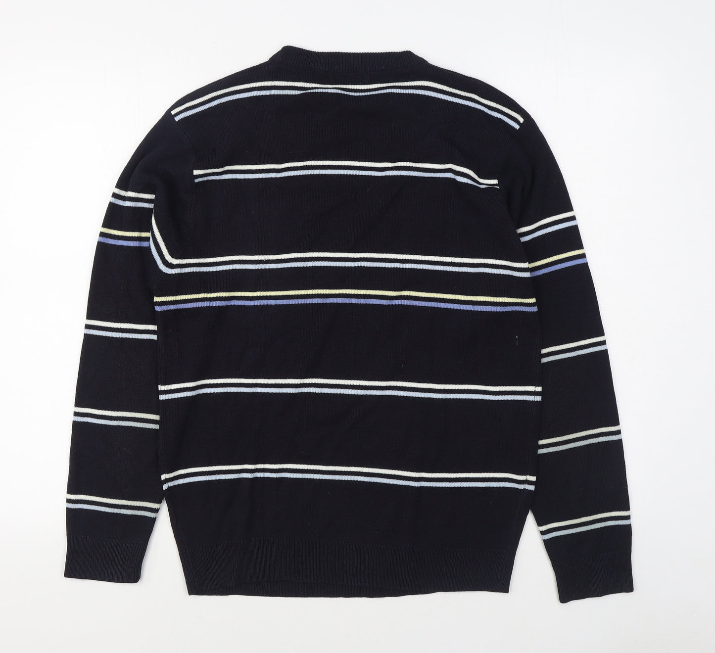 Ginaarti Mens Blue Round Neck Striped Acrylic Pullover Jumper Size S