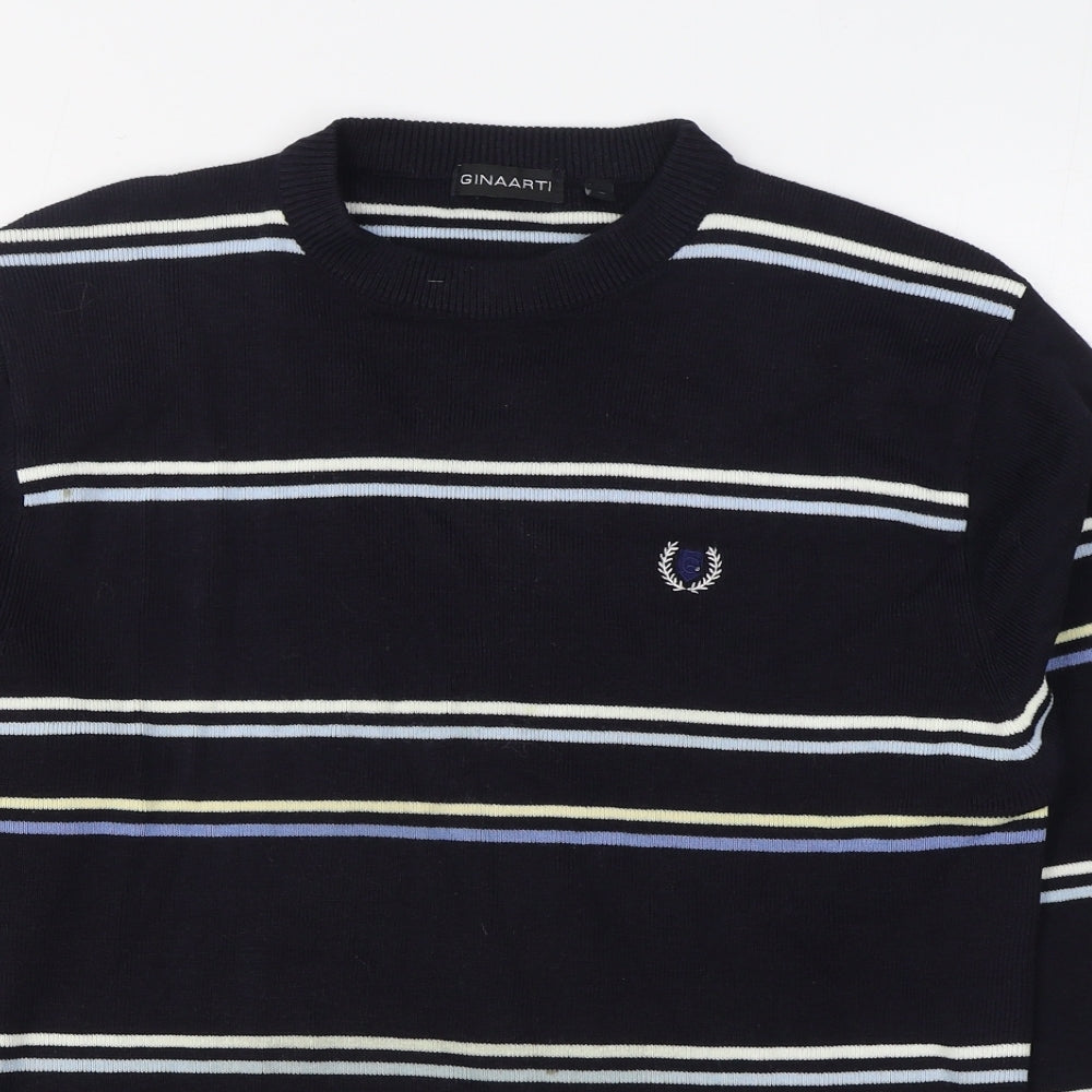 Ginaarti Mens Blue Round Neck Striped Acrylic Pullover Jumper Size S