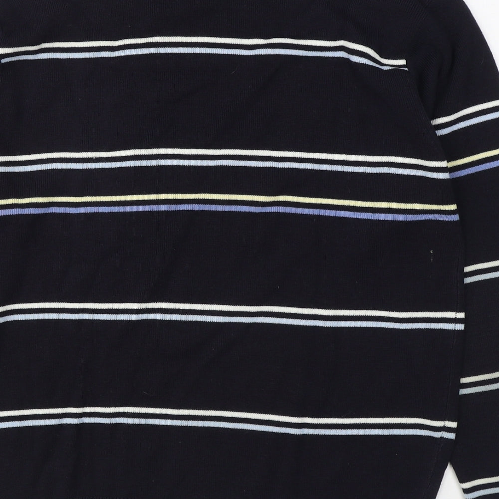 Ginaarti Mens Blue Round Neck Striped Acrylic Pullover Jumper Size S