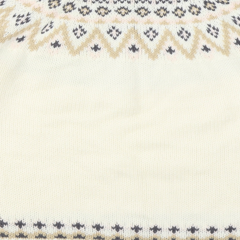 F&F Womens White Round Neck Fair Isle Acrylic Pullover Jumper Size 14