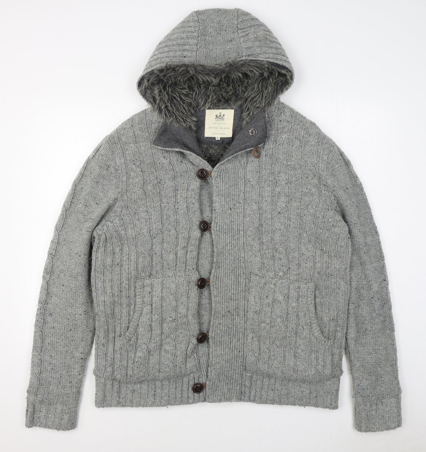 River Island Mens Grey   Jacket Coatigan Size L  Button
