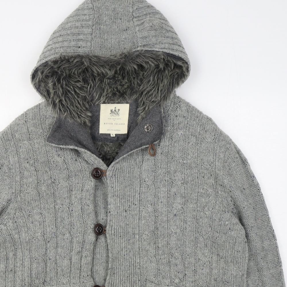 River Island Mens Grey   Jacket Coatigan Size L  Button