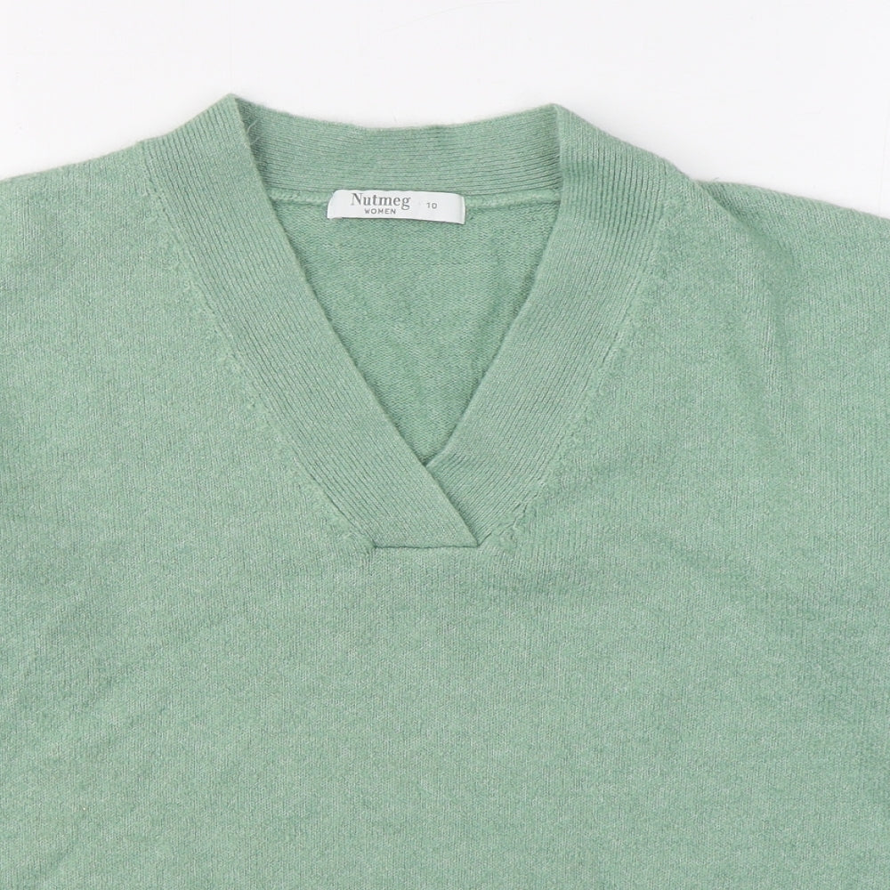 Nutmeg Womens Green V-Neck  Acrylic Pullover Jumper Size 10