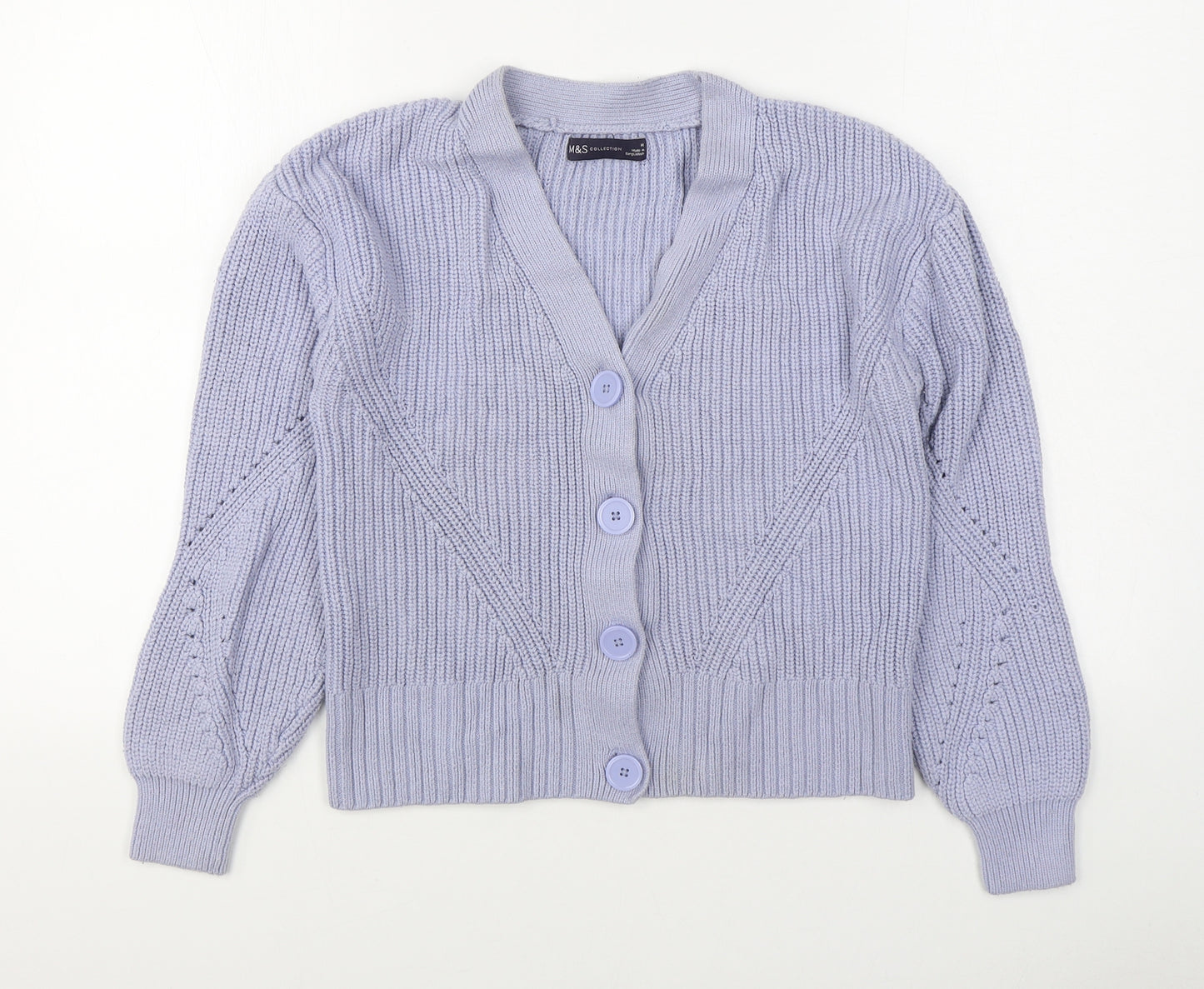 Marks and Spencer Womens Blue V-Neck  Cotton Cardigan Jumper Size M