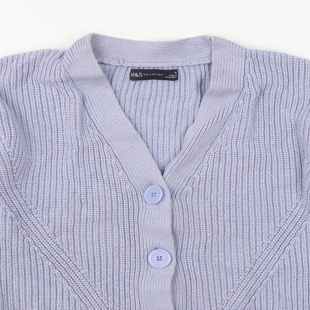 Marks and Spencer Womens Blue V-Neck  Cotton Cardigan Jumper Size M