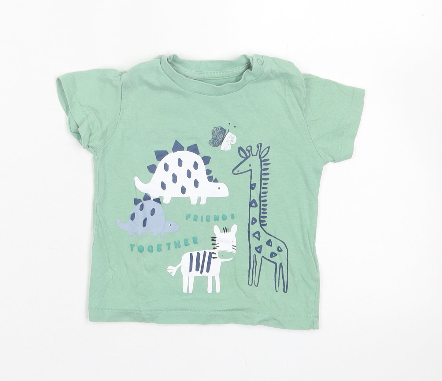 Marks and Spencer Boys Green  Cotton Basic T-Shirt Size 9-12 Months Crew Neck Button