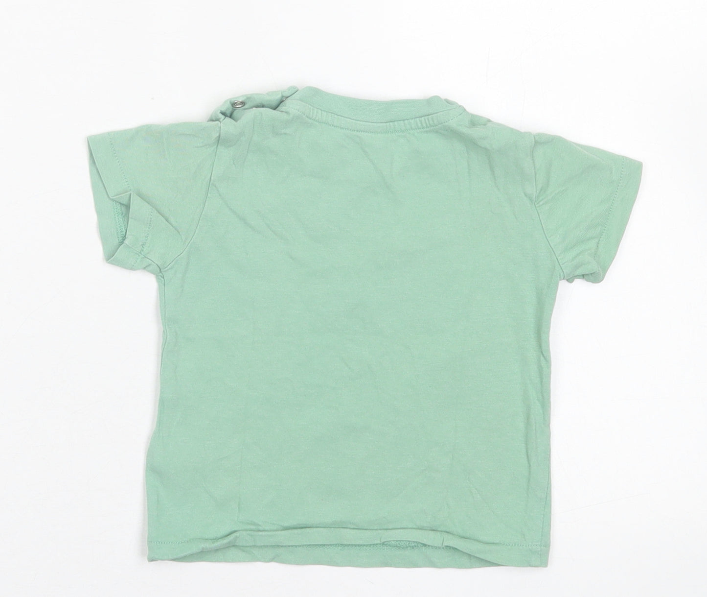 Marks and Spencer Boys Green  Cotton Basic T-Shirt Size 9-12 Months Crew Neck Button