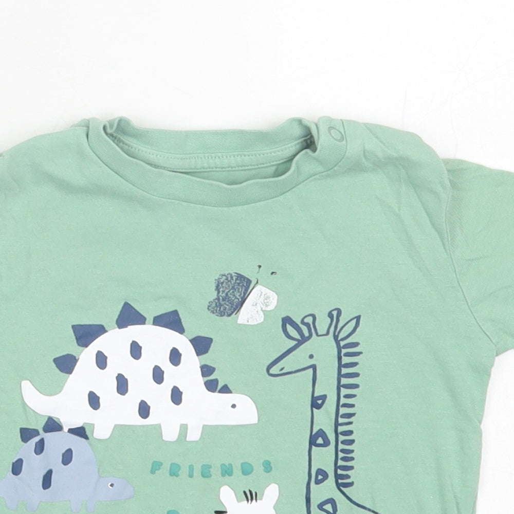 Marks and Spencer Boys Green  Cotton Basic T-Shirt Size 9-12 Months Crew Neck Button
