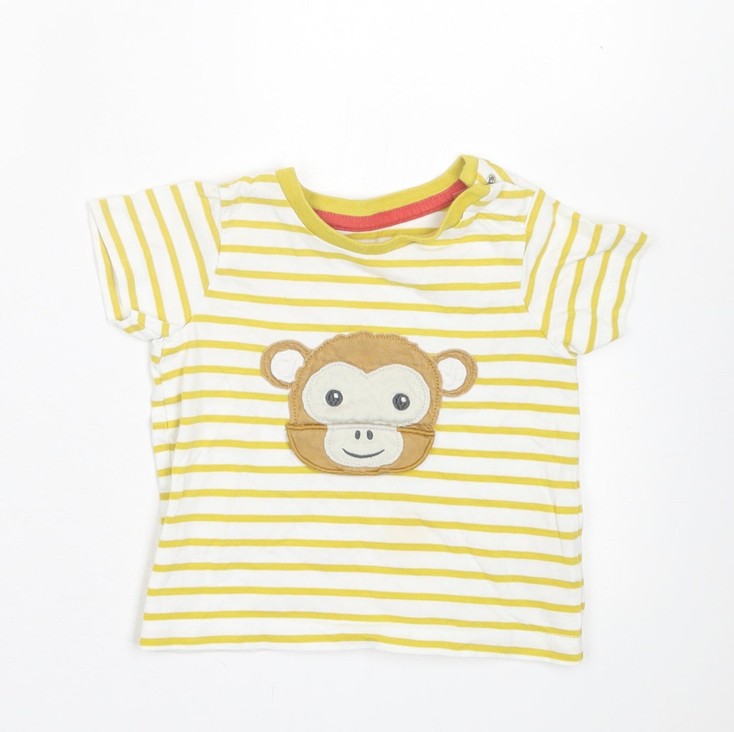 Boden Boys Yellow Striped Cotton Basic T-Shirt Size 6-9 Months Crew Neck Button