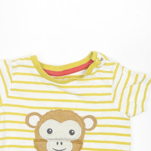Boden Boys Yellow Striped Cotton Basic T-Shirt Size 6-9 Months Crew Neck Button