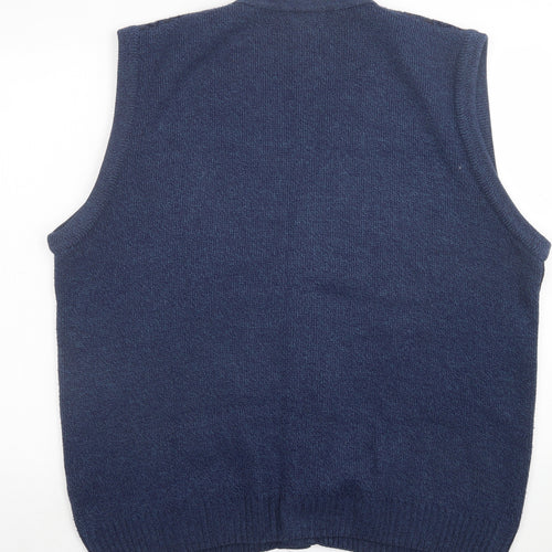 WOODVILLE Mens Blue V-Neck Geometric Acrylic Cardigan Jumper Size XL