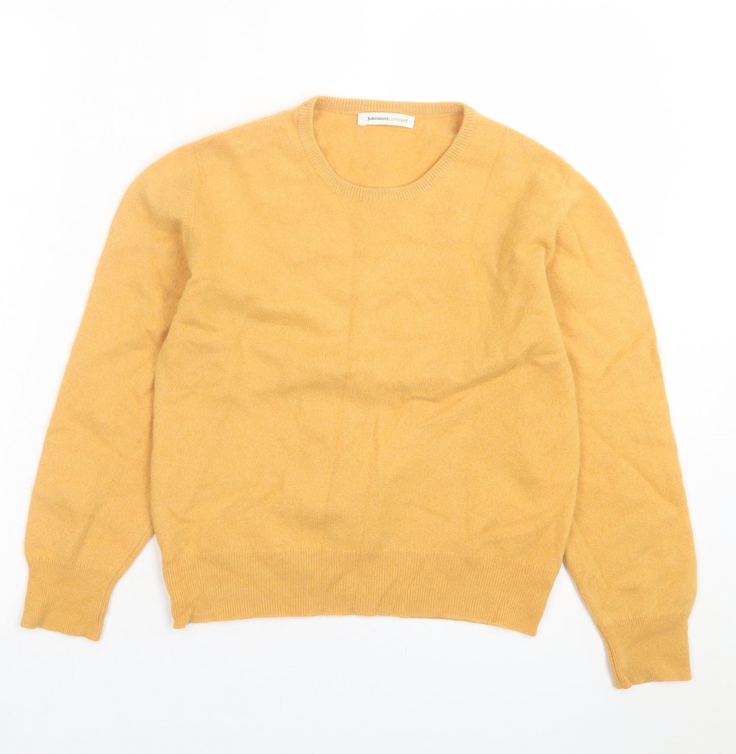 JohnstonsCashmere  Womens Yellow Crew Neck  Cashmere Pullover Jumper Size 8