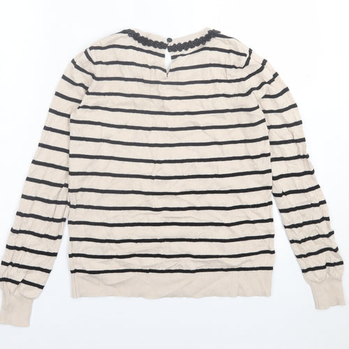 Oasis Womens Beige Crew Neck Striped Cotton Pullover Jumper Size S