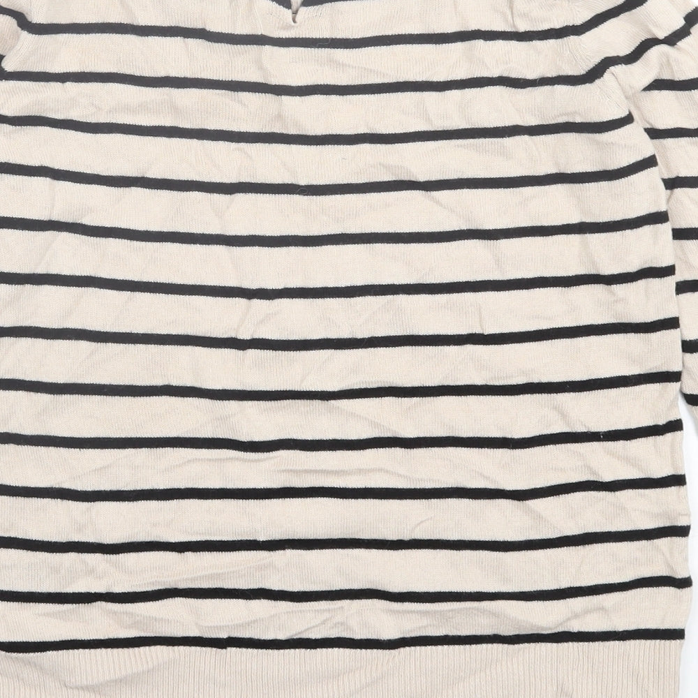 Oasis Womens Beige Crew Neck Striped Cotton Pullover Jumper Size S