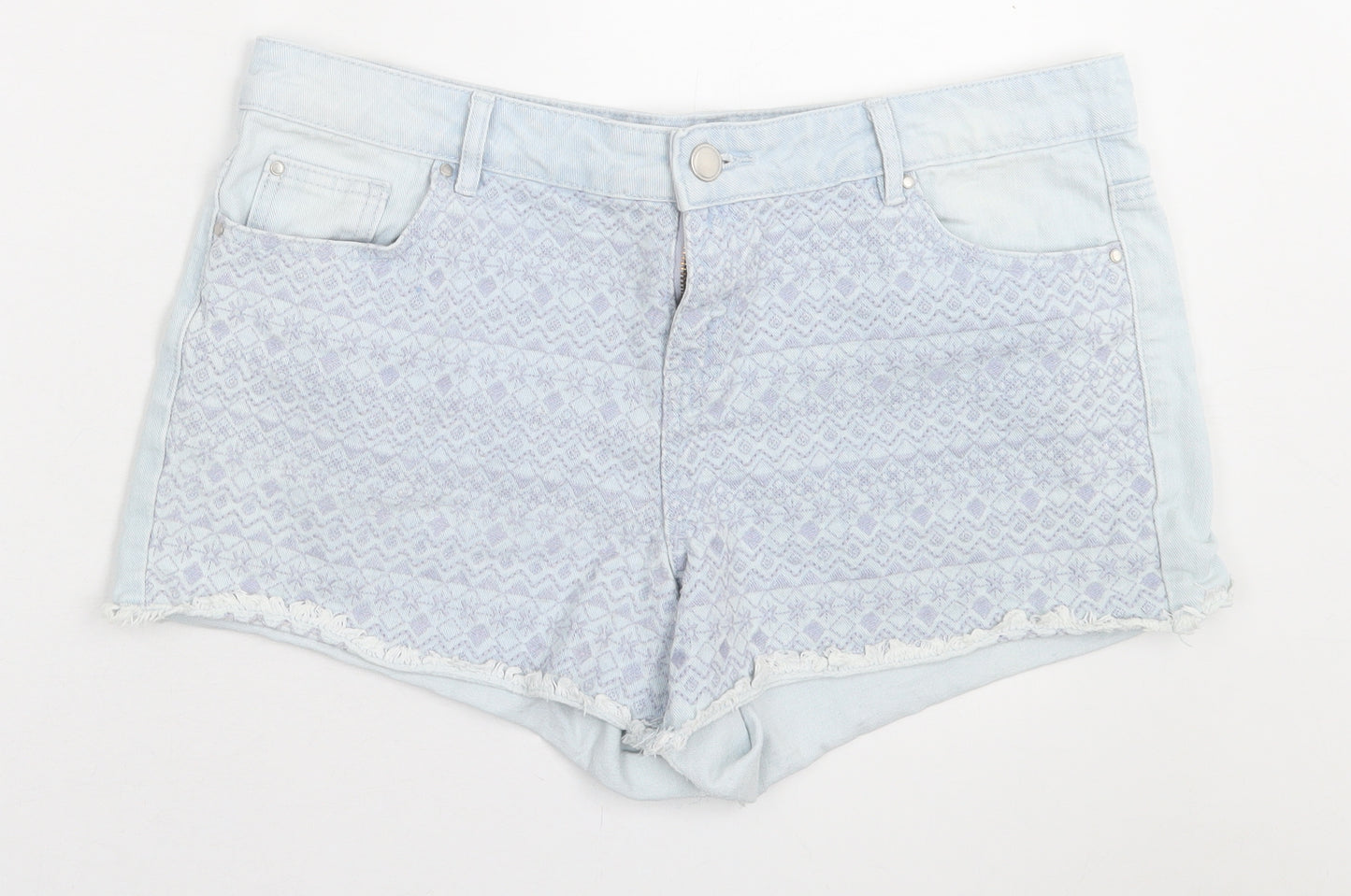 George Womens Blue Geometric Cotton Boyfriend Shorts Size 14 L3 in Regular Button