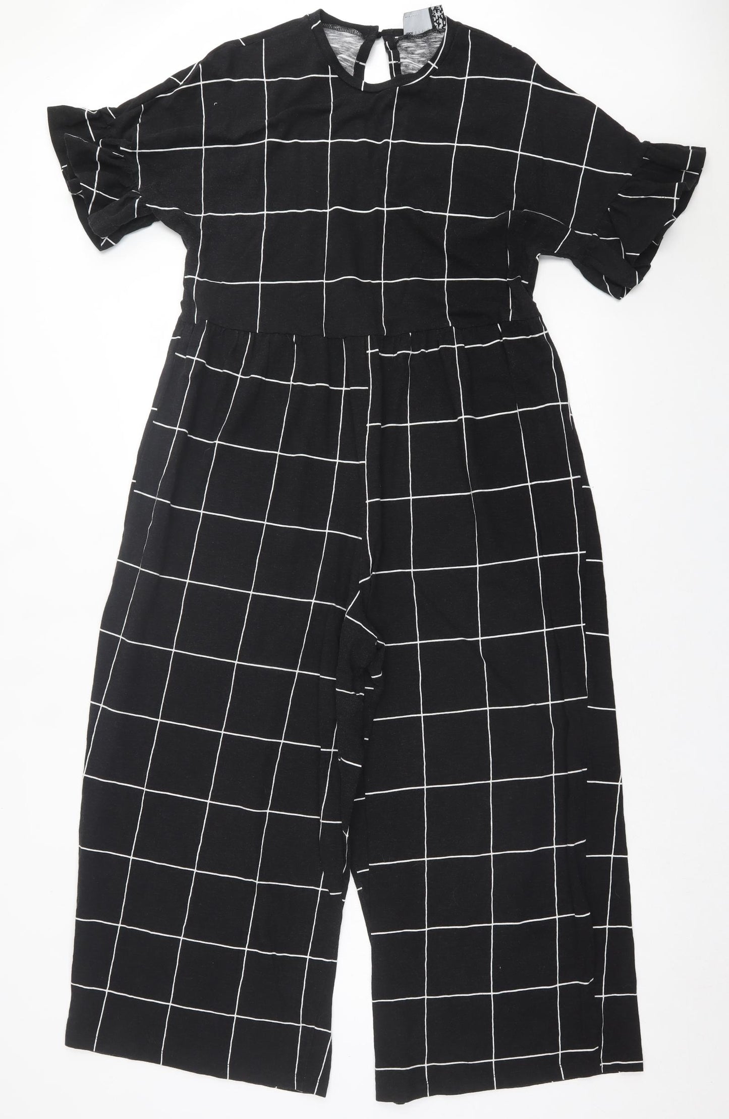 ASOS Womens Black Check Cotton Jumpsuit One-Piece Size 12  Button