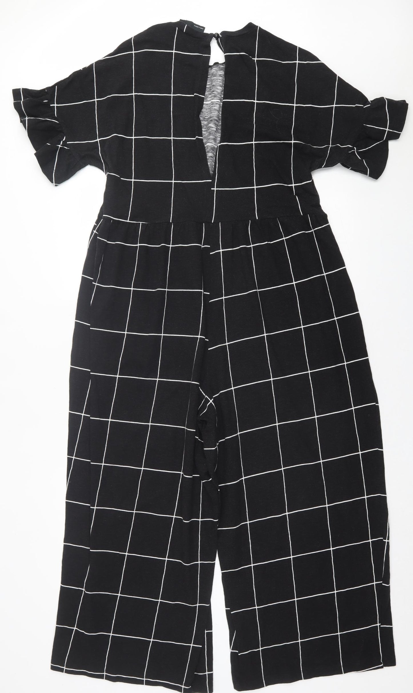 ASOS Womens Black Check Cotton Jumpsuit One-Piece Size 12  Button