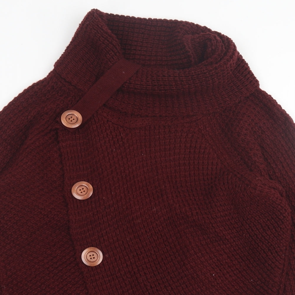 grecerelle Womens Red Roll Neck  Acrylic Pullover Jumper Size L