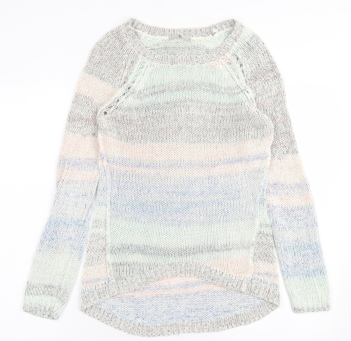TU Womens Multicoloured Crew Neck Striped Acrylic Pullover Jumper Size 12