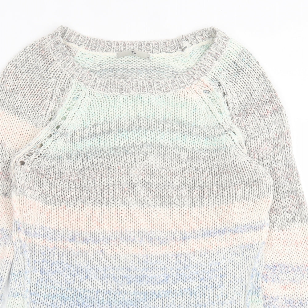 TU Womens Multicoloured Crew Neck Striped Acrylic Pullover Jumper Size 12