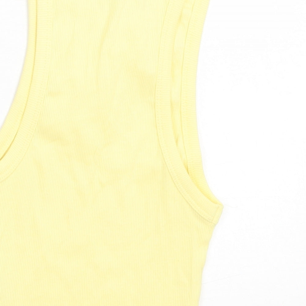 Zara Womens Yellow  Cotton Cropped Tank Size S Crew Neck