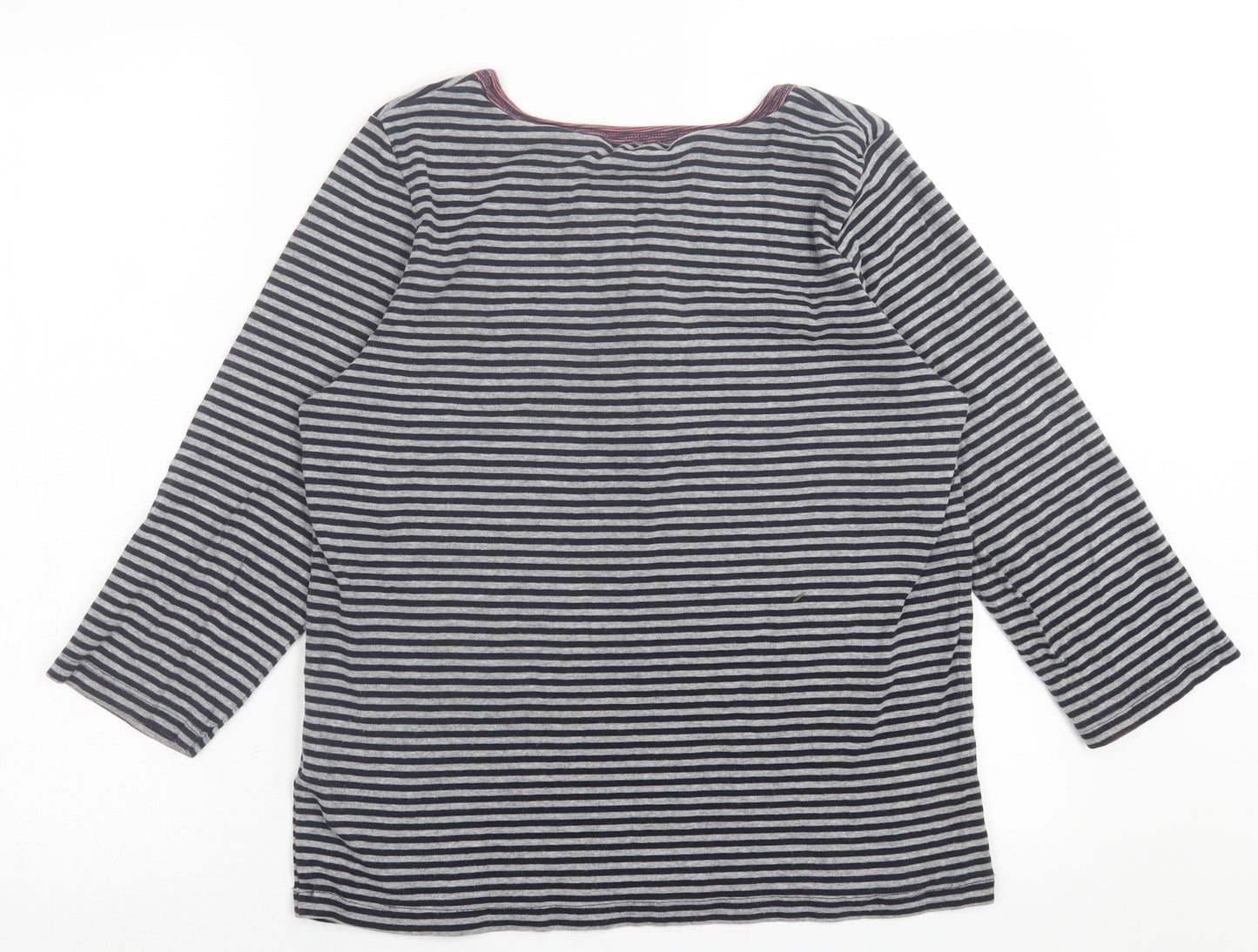 Maine Womens Grey Striped Cotton Basic T-Shirt Size 16 Crew Neck