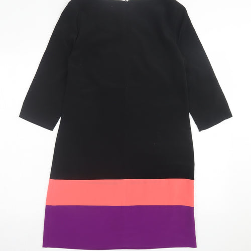 George Womens Black Striped Polyester A-Line  Size 8  Crew Neck Zip