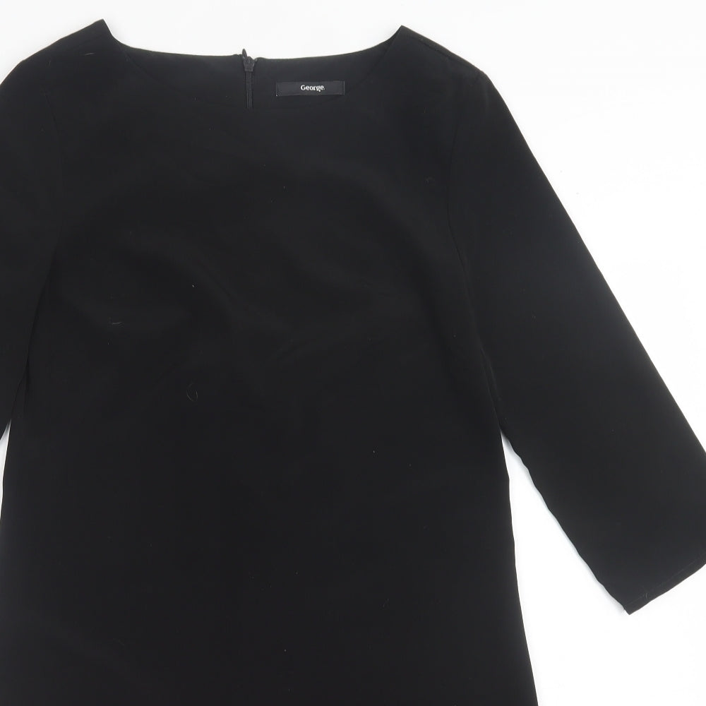 George Womens Black Striped Polyester A-Line  Size 8  Crew Neck Zip