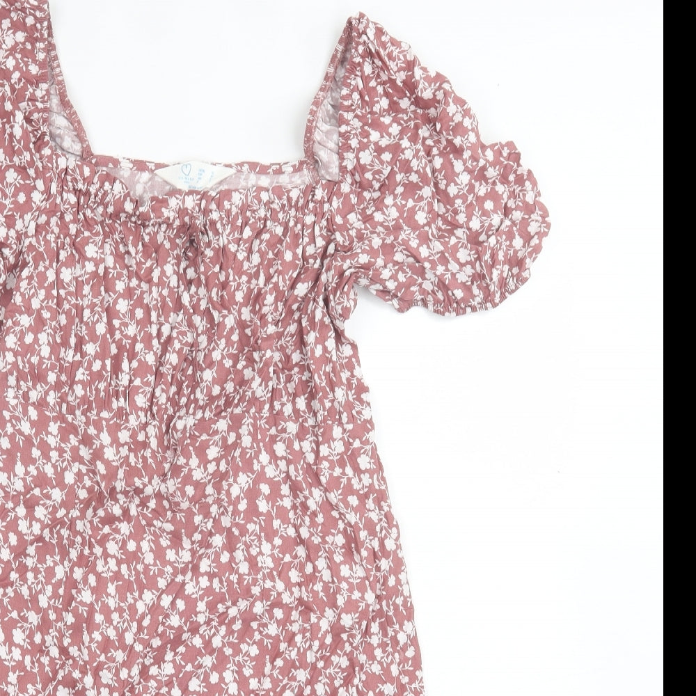 Primark Womens Pink Floral Viscose A-Line  Size 12  Off the Shoulder Pullover