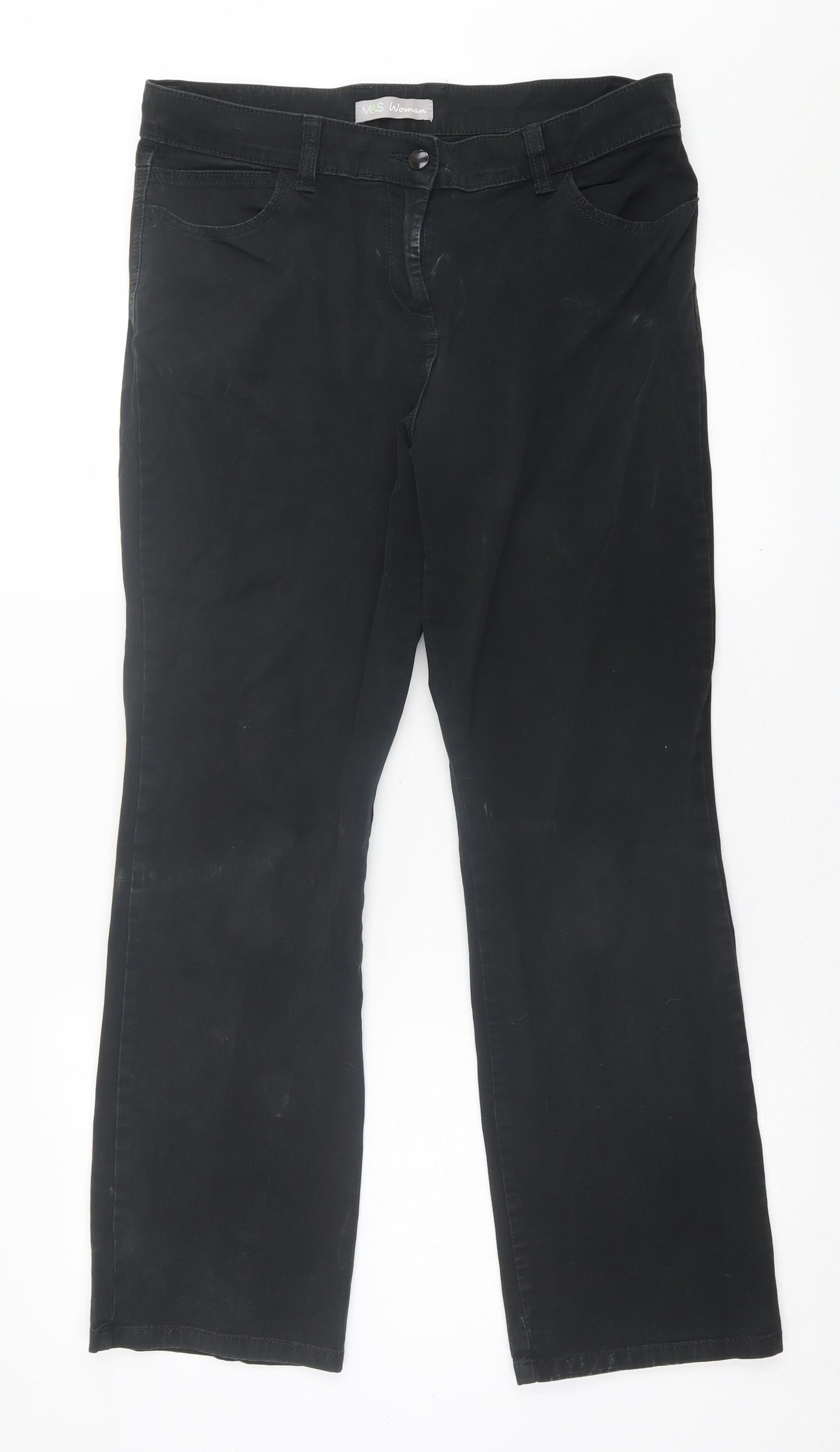 Marks and Spencer Womens Black  Cotton Straight Jeans Size 14 L29 in Regular Button