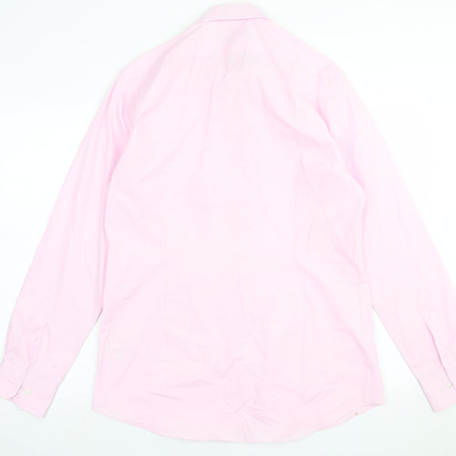 Marks and Spencer Mens Pink  Polyester  Dress Shirt Size 16 Collared Button