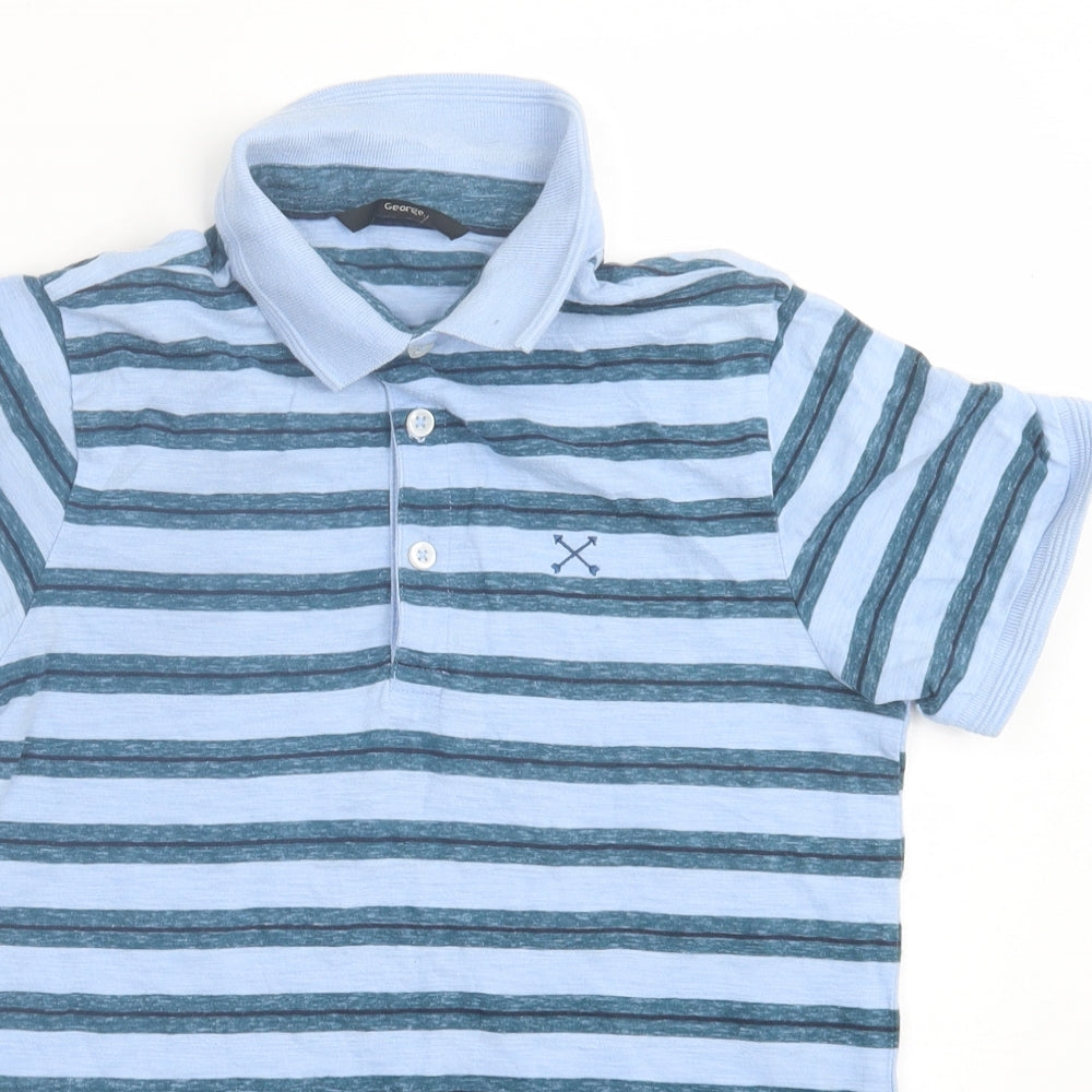 George Boys Blue Striped Cotton Basic Polo Size 13-14 Years Collared Button