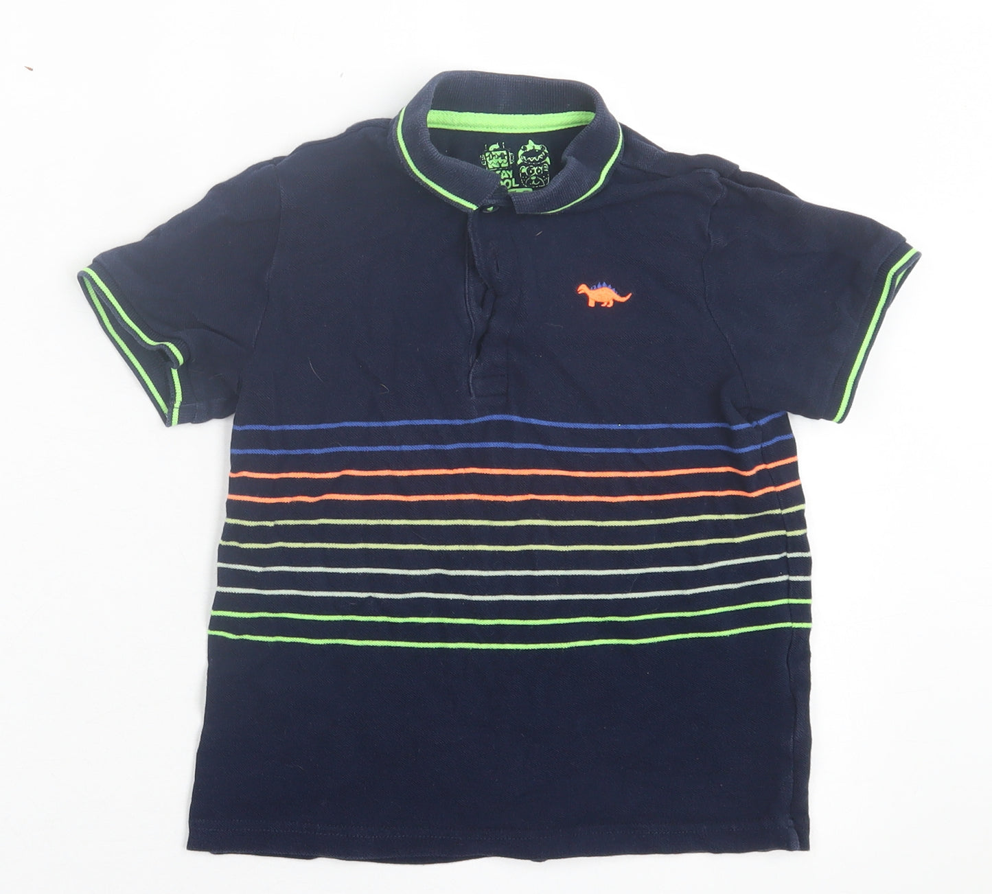 F&F Boys Blue Striped Cotton Basic Polo Size 6-7 Years Collared Button