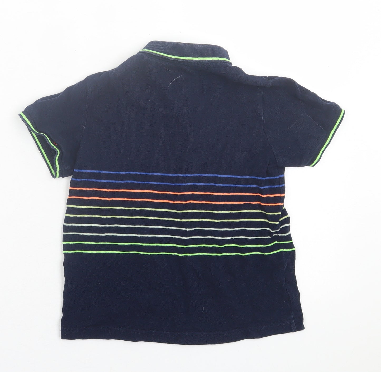 F&F Boys Blue Striped Cotton Basic Polo Size 6-7 Years Collared Button