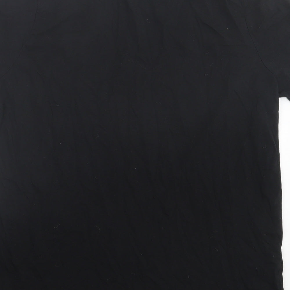 New Look Womens Black Floral Cotton Basic T-Shirt Size 14 Crew Neck