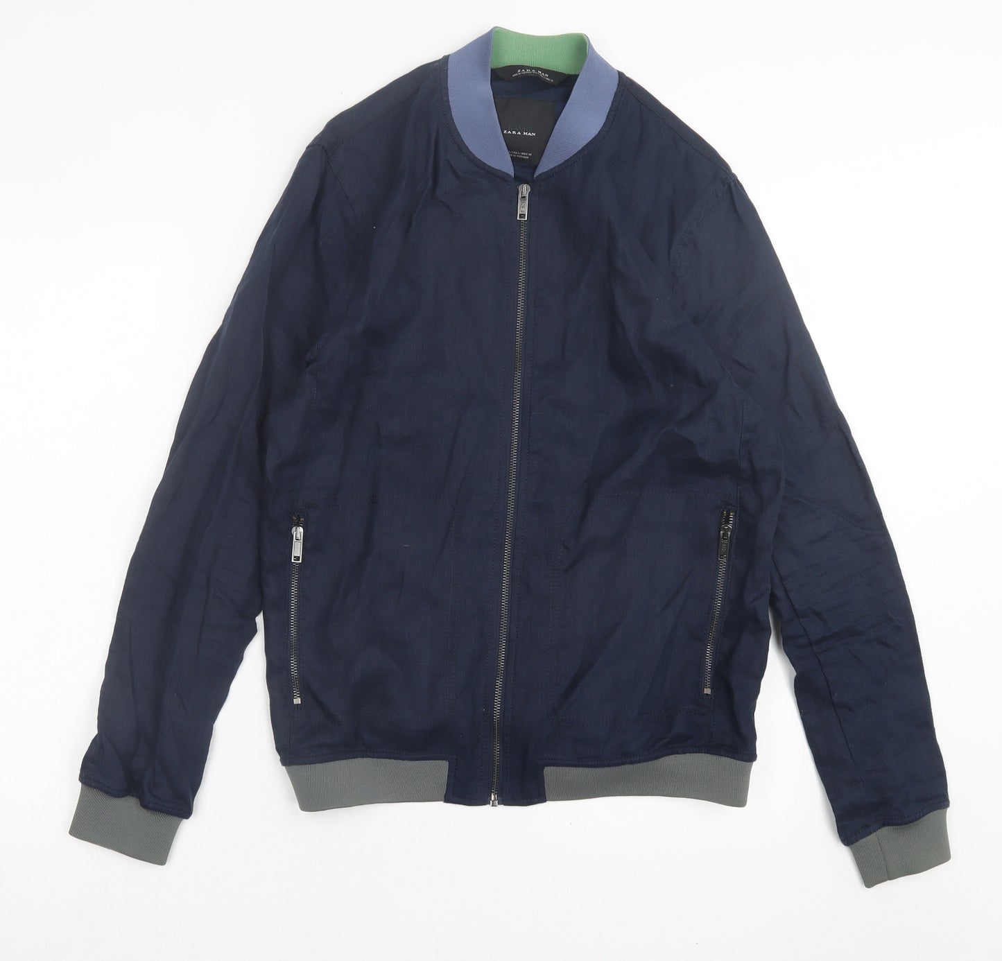 Zara Mens Blue   Bomber Jacket Jacket Size L  Zip