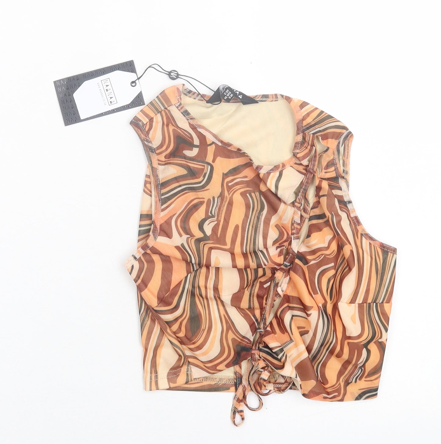 NaaNaa Womens Brown Animal Print Polyester Cropped Tank Size 6 Crew Neck